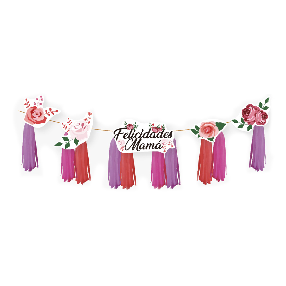 GUIRNALDA DE 10 POMPONES FELIZ DIA MAMÁ - Euro Novelty